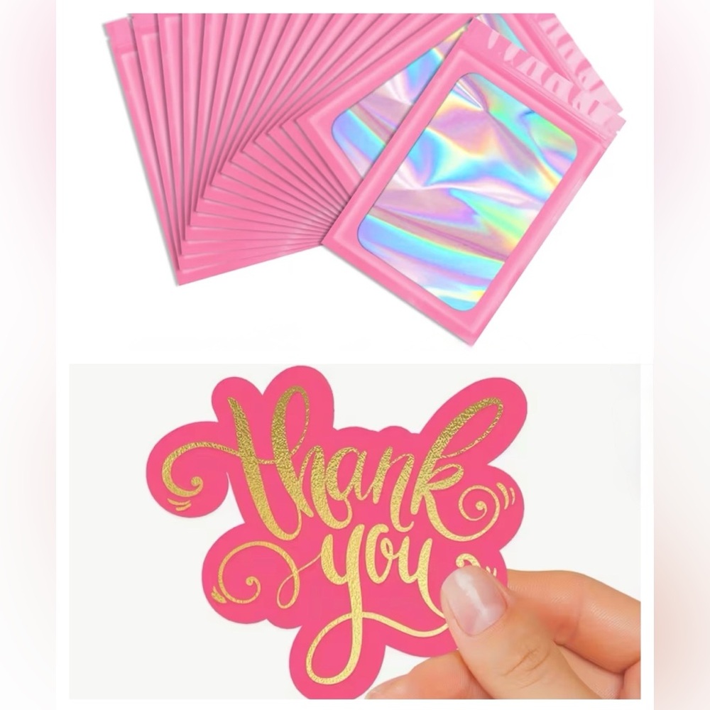 20 Resealable Bags & 20 Thank You Cards- Pink/Gold NWT